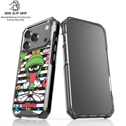 Looney Tunes Marvin the Martian Striped Patches iPhone 18 Pro Clear Case