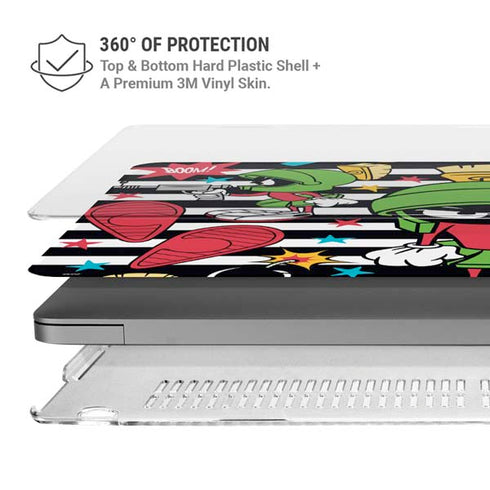 Looney Tunes Marvin the Martian Striped Patches MacBook Pro 14in (2021-24) Case plus Skin