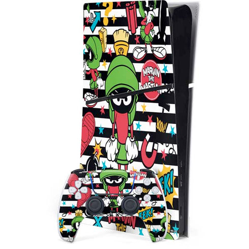 Looney Tunes Marvin the Martian Striped Patches PlayStation PS5 Skins