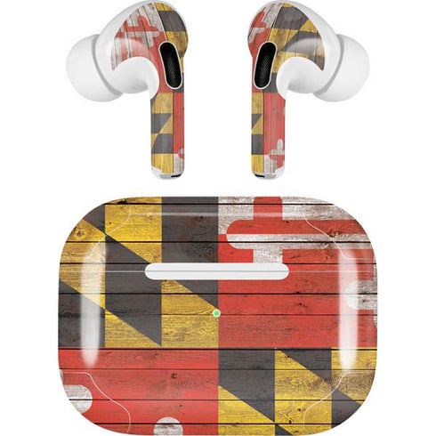 Maryland Flag Dark Wood AirPods Skins
