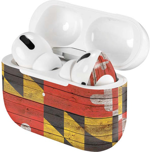 Maryland Flag Dark Wood AirPods Skins