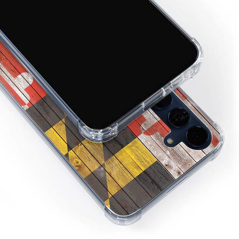 Maryland Flag Dark Wood Galaxy A35 5G Clear Case
