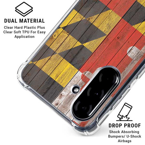 Maryland Flag Dark Wood Galaxy A36 5G Clear Case