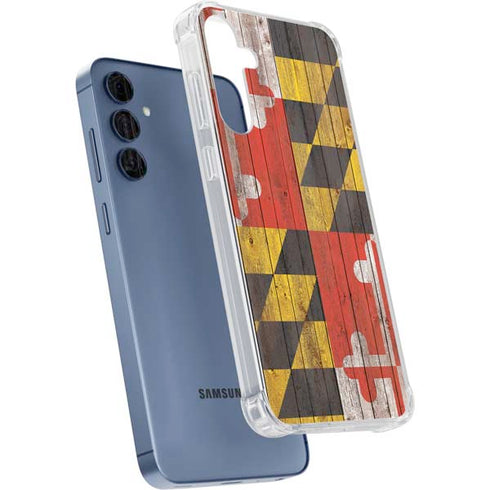 Maryland Flag Dark Wood Galaxy A55 5G Clear Case