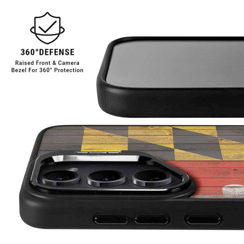 Maryland Flag Dark Wood Galaxy S25 Kickstand Case