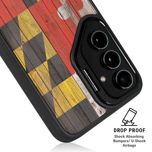 Maryland Flag Dark Wood Galaxy S25 Kickstand Case