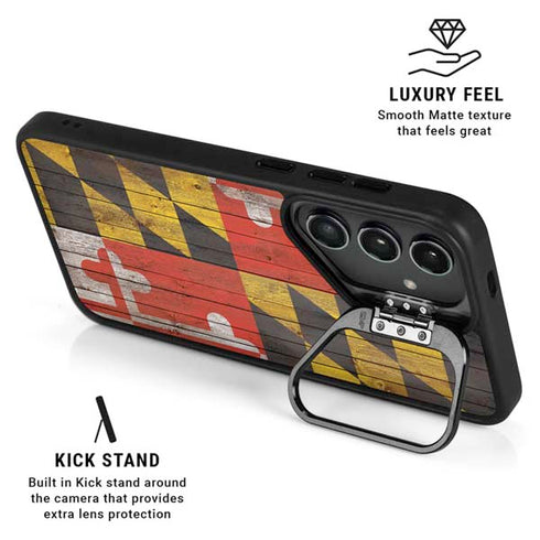 Maryland Flag Dark Wood Galaxy S25 Plus Kickstand Case