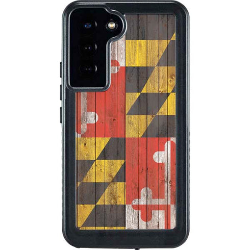 Maryland Flag Dark Wood Galaxy S24 Plus Waterproof Case