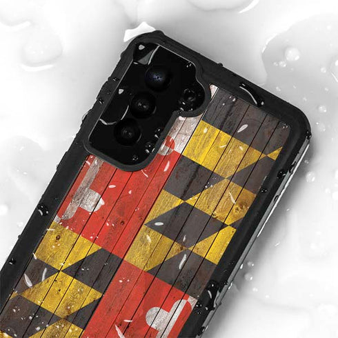 Maryland Flag Dark Wood Galaxy S24 Plus Waterproof Case