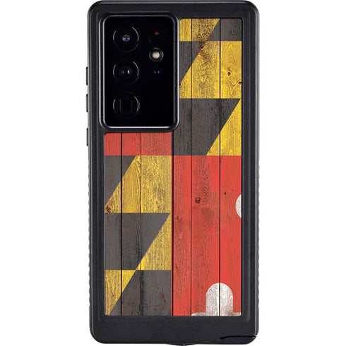 Maryland Flag Dark Wood Galaxy S24 Ultra Waterproof Case
