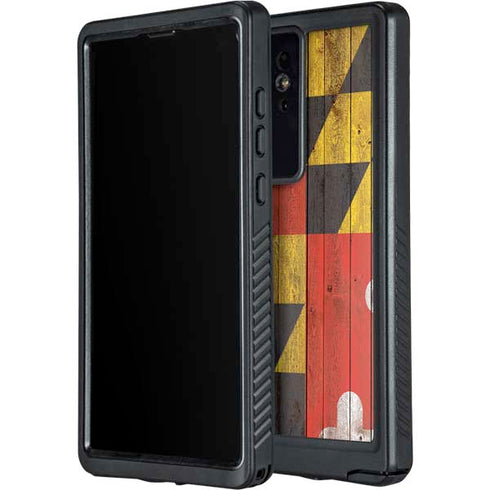 Maryland Flag Dark Wood Galaxy S24 Ultra Waterproof Case