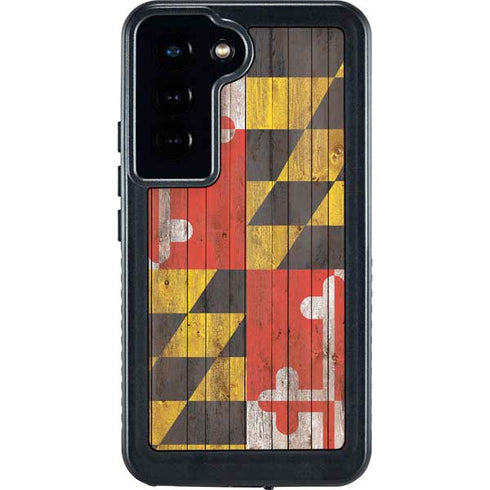 Maryland Flag Dark Wood Galaxy S24 Waterproof Case