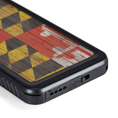 Maryland Flag Dark Wood Galaxy S24 Waterproof Case