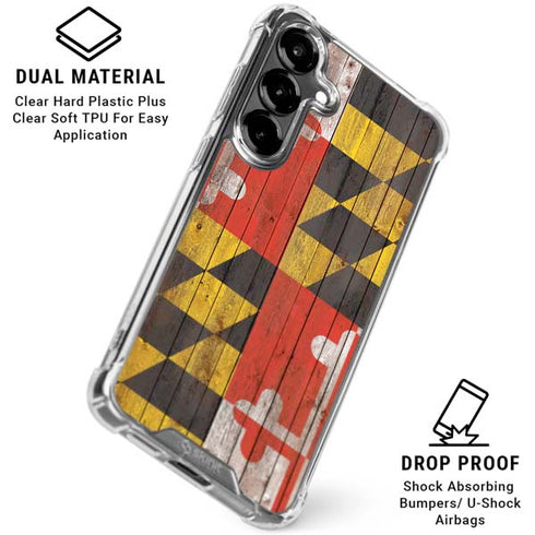 Maryland Flag Dark Wood Galaxy S26 Plus Clear Case