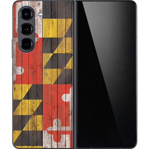 Maryland Flag Dark Wood Galaxy Z Fold5 5G Skin
