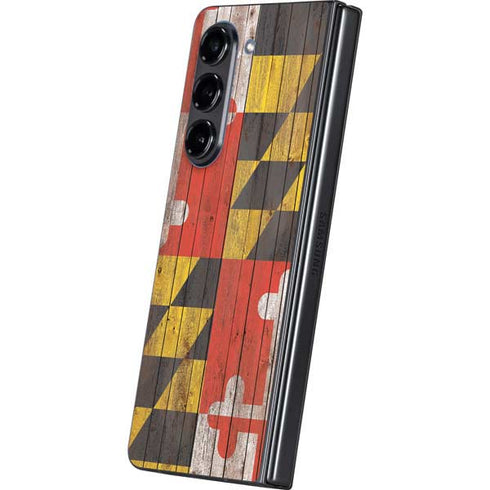Maryland Flag Dark Wood Galaxy Z Fold5 5G Skin