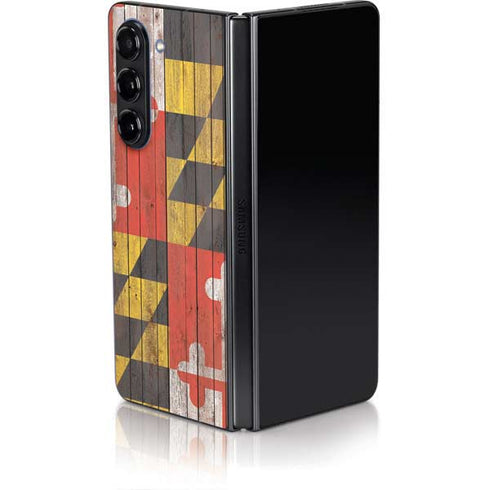 Maryland Flag Dark Wood Galaxy Z Fold5 5G Skin