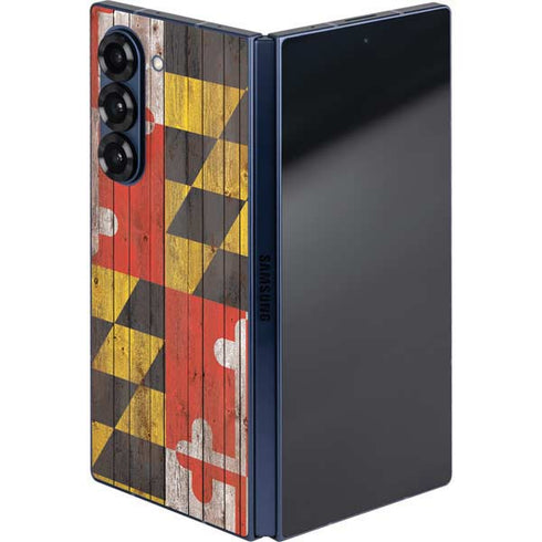 Maryland Flag Dark Wood Galaxy Z Fold6 Skin