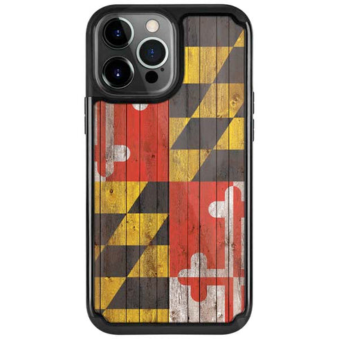 Maryland Flag Dark Wood iPhone Cases