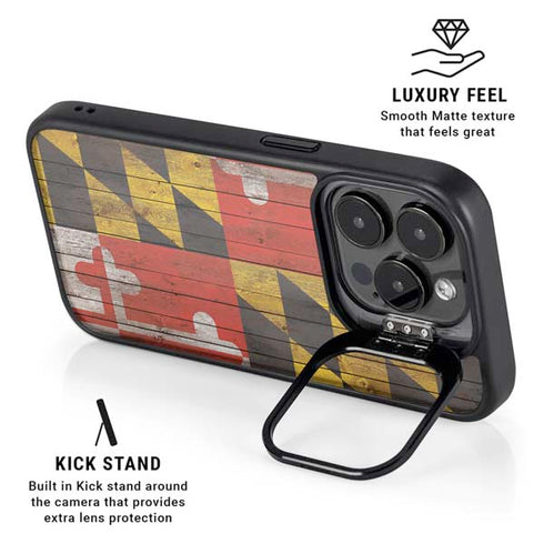 Maryland Flag Dark Wood iPhone 14 Pro Max Kickstand Case
