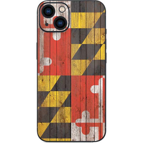 Maryland Flag Dark Wood iPhone Skins