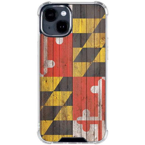 Maryland Flag Dark Wood iPhone 15 Clear Case