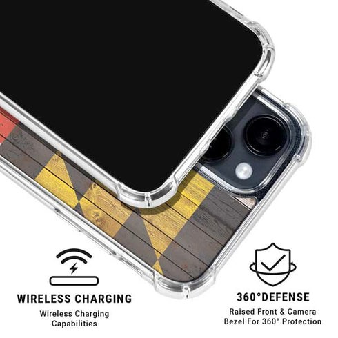 Maryland Flag Dark Wood iPhone 15 Clear Case