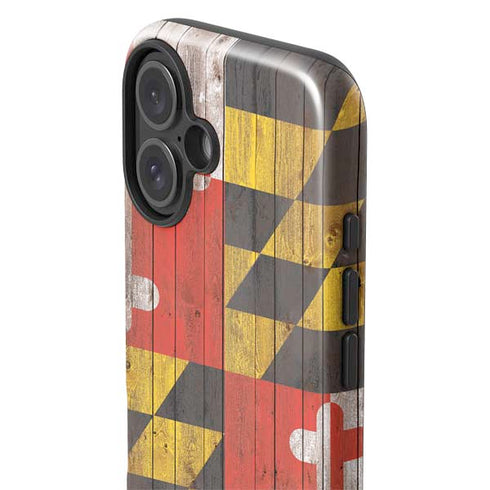 Maryland Flag Dark Wood iPhone 16 Impact Case