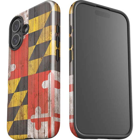 Maryland Flag Dark Wood iPhone 16 Impact Case