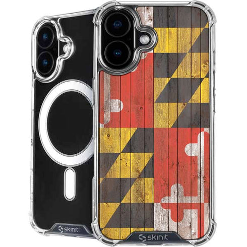 Maryland Flag Dark Wood iPhone 16 MagSafe Case