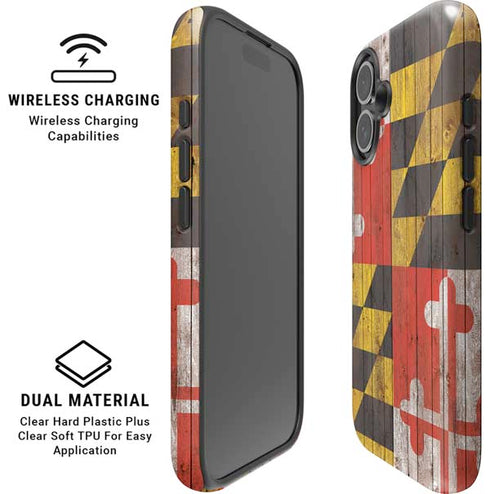 Maryland Flag Dark Wood iPhone 16 Magsafe Impact Case