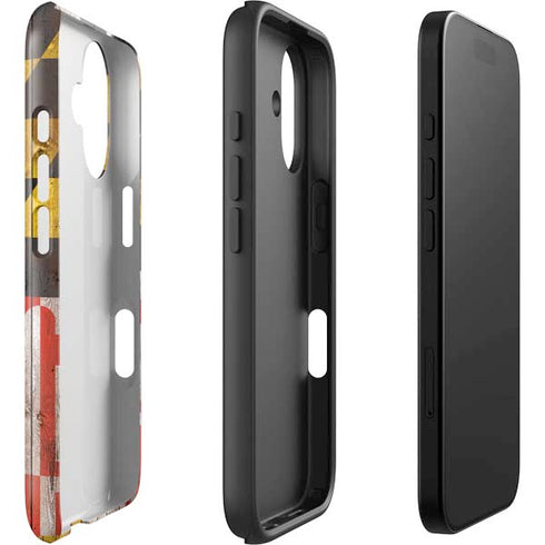 Maryland Flag Dark Wood iPhone 16 Plus Impact Case
