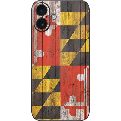 Maryland Flag Dark Wood iPhone 16 Plus Skin