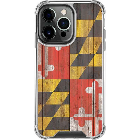 Maryland Flag Dark Wood iPhone 16 Pro Clear Case