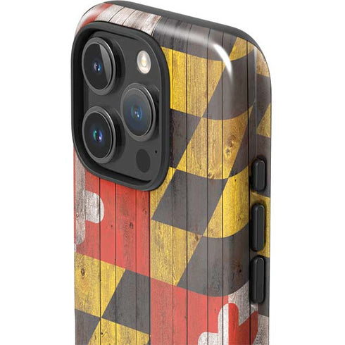Maryland Flag Dark Wood iPhone 16 Pro Impact Case