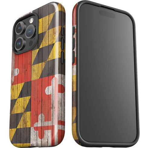 Maryland Flag Dark Wood iPhone 16 Pro Impact Case