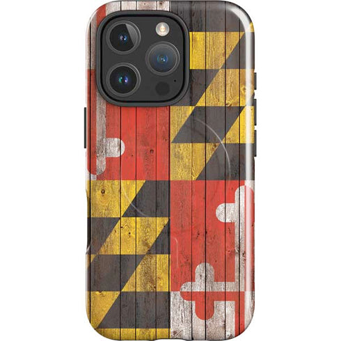 Maryland Flag Dark Wood iPhone 16 Pro Magsafe Impact Case