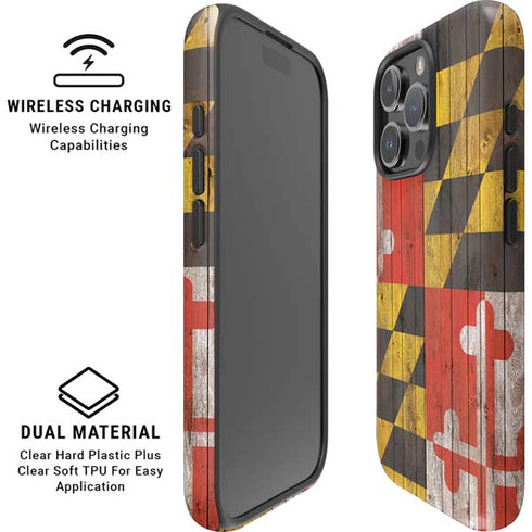 Maryland Flag Dark Wood iPhone 16 Pro Magsafe Impact Case