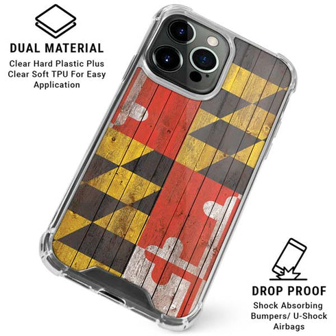 Maryland Flag Dark Wood iPhone 16 Pro Max Clear Case
