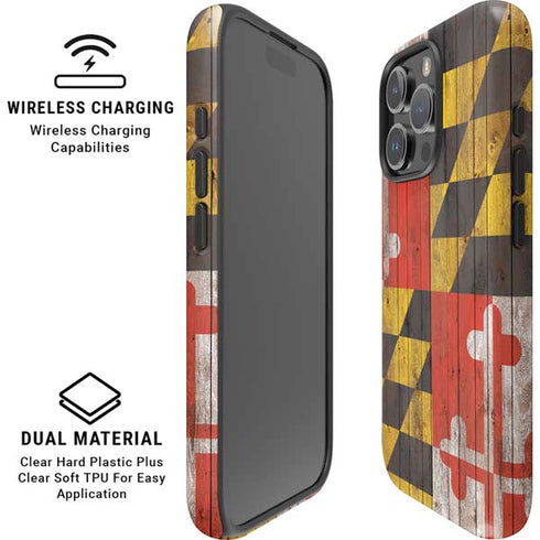 Maryland Flag Dark Wood iPhone 16 Pro Max Magsafe Impact Case