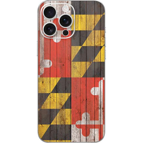Maryland Flag Dark Wood iPhone 16 Pro Max Skin