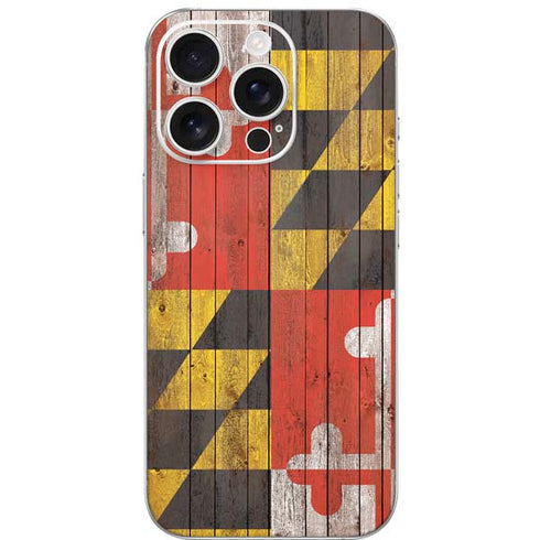 Maryland Flag Dark Wood iPhone 16 Pro Skin