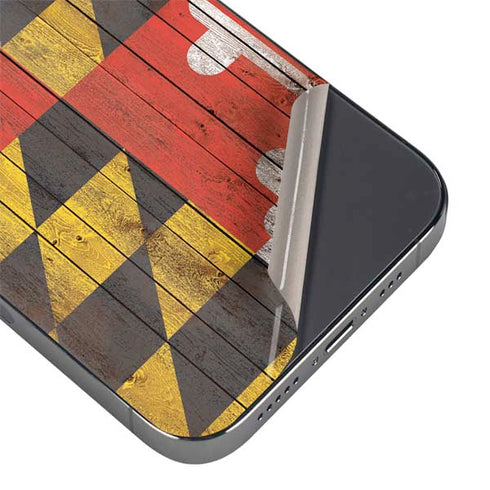 Maryland Flag Dark Wood iPhone 16 Pro Skin