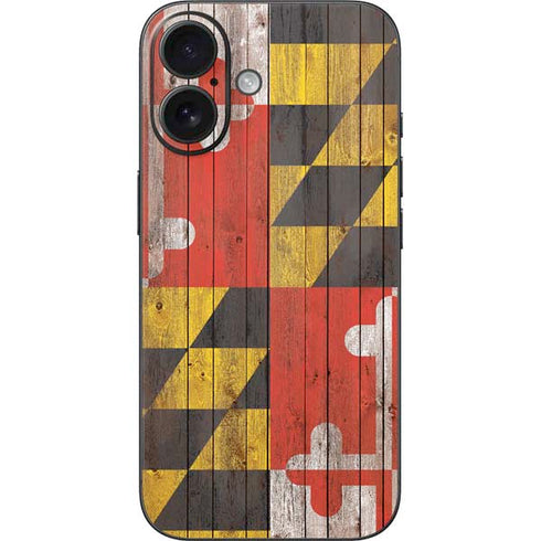 Maryland Flag Dark Wood iPhone 16 Skin