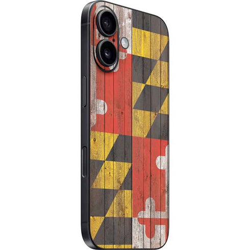 Maryland Flag Dark Wood iPhone 16 Skin