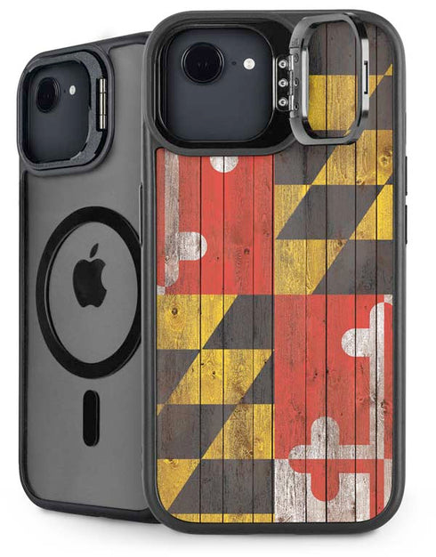 Maryland Flag Dark Wood iPhone 16e Kickstand Case