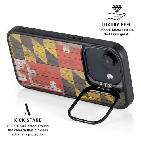 Maryland Flag Dark Wood iPhone 16e Kickstand Case