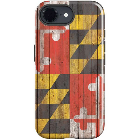 Maryland Flag Dark Wood iPhone 16e Impact Case