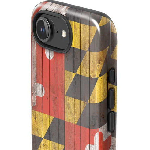 Maryland Flag Dark Wood iPhone 16e Impact Case