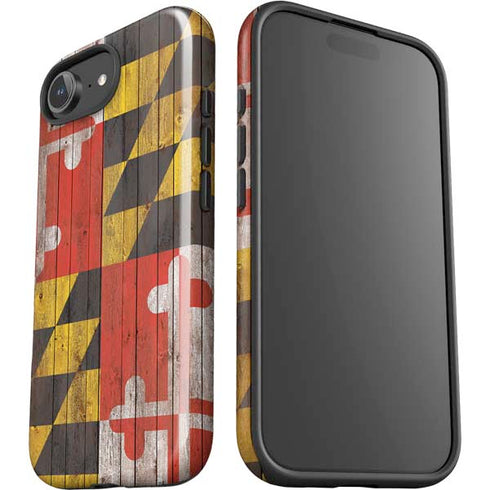 Maryland Flag Dark Wood iPhone 16e Impact Case